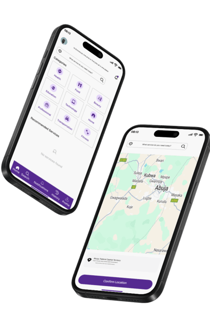 Cloza app categories and location screens